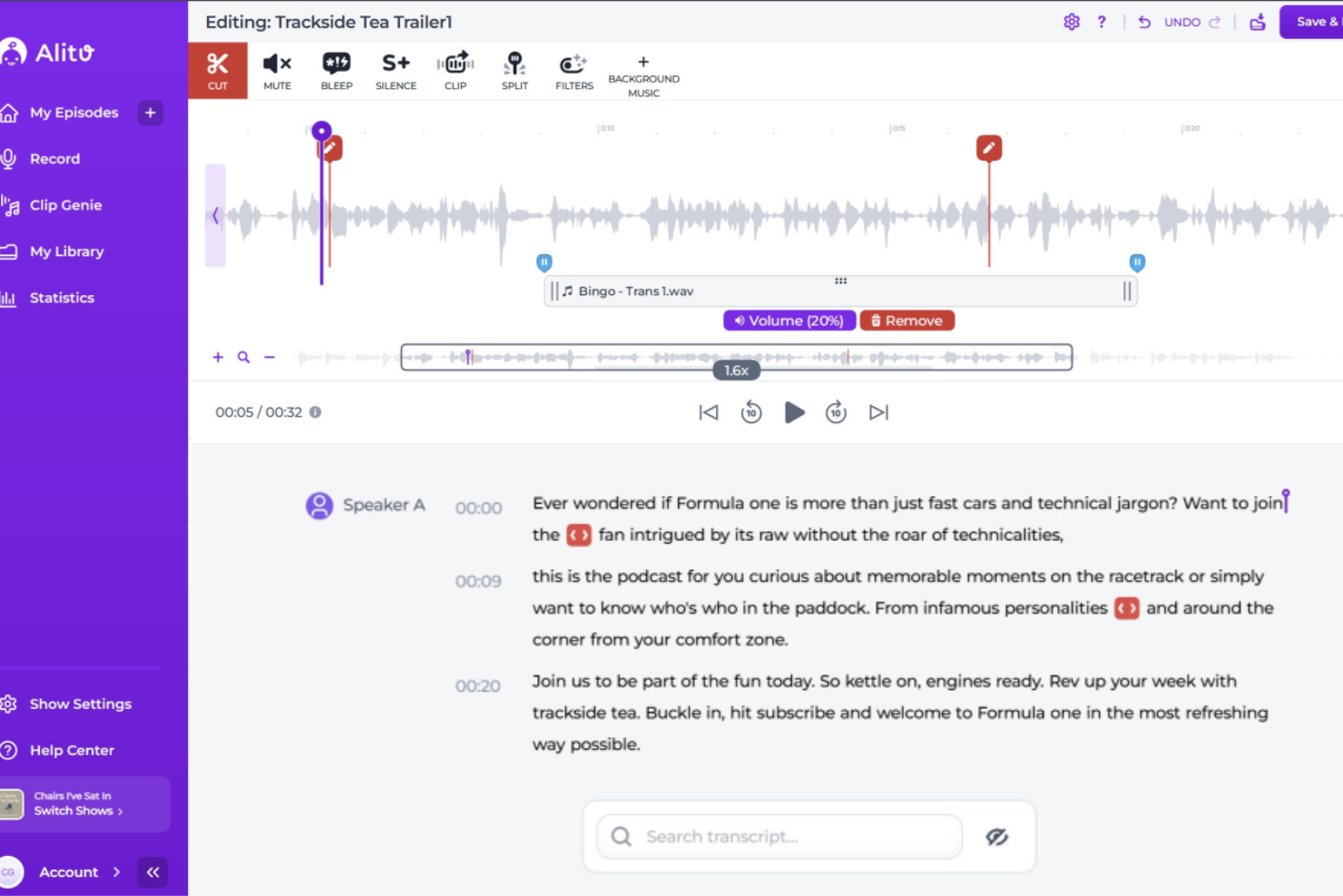 Alitu screenshot - 10 Migliori Soluzioni per Editare Podcast Recensite nel 2026
