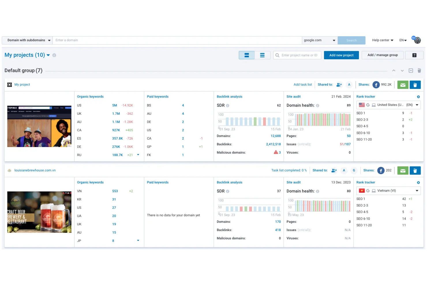 Serpstat screenshot - 10 Mejores Alternativas a SpyFu Analizadas en 2026