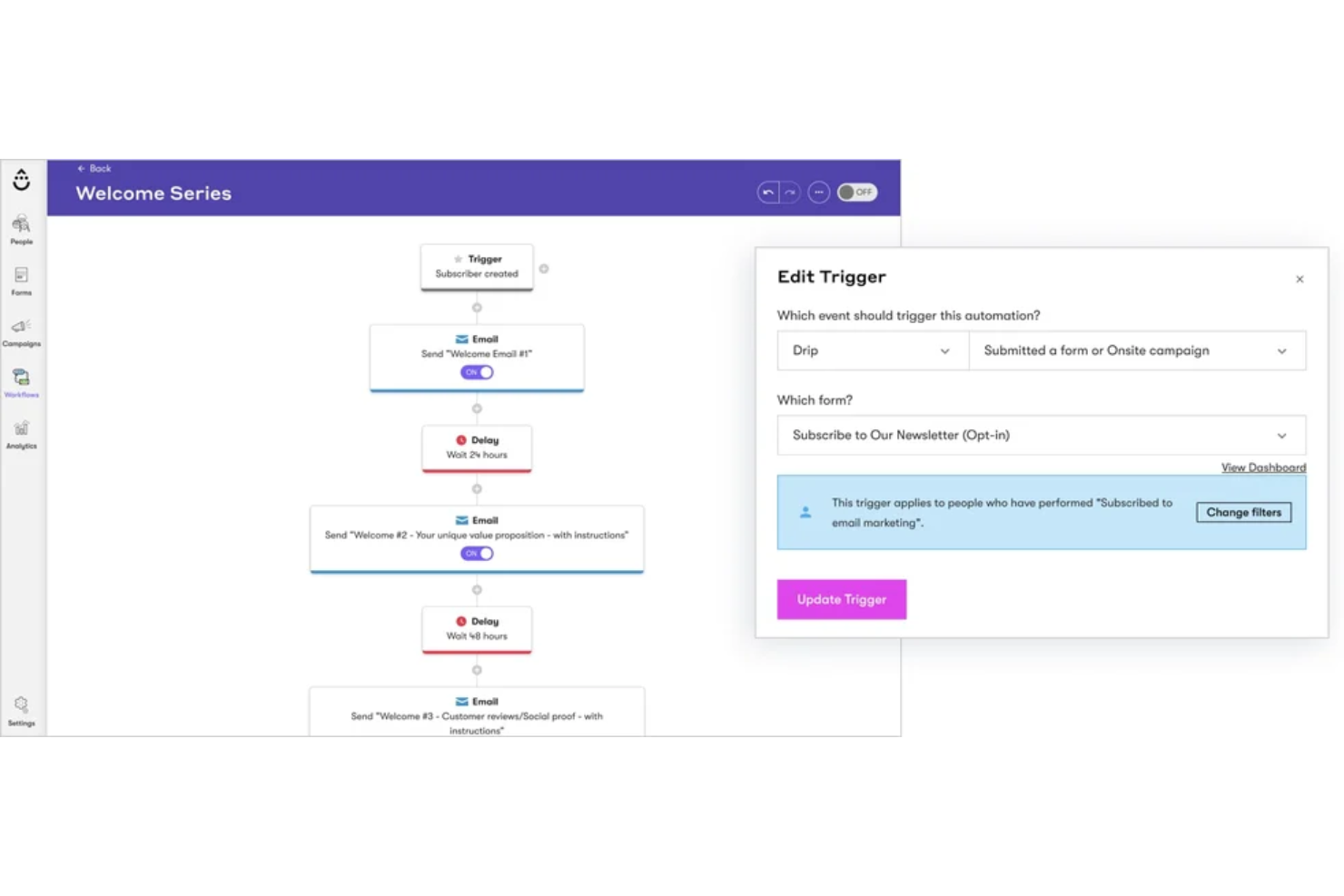 Drip screenshot - 10 Mejores Alternativas a AWeber Revisadas en 2026