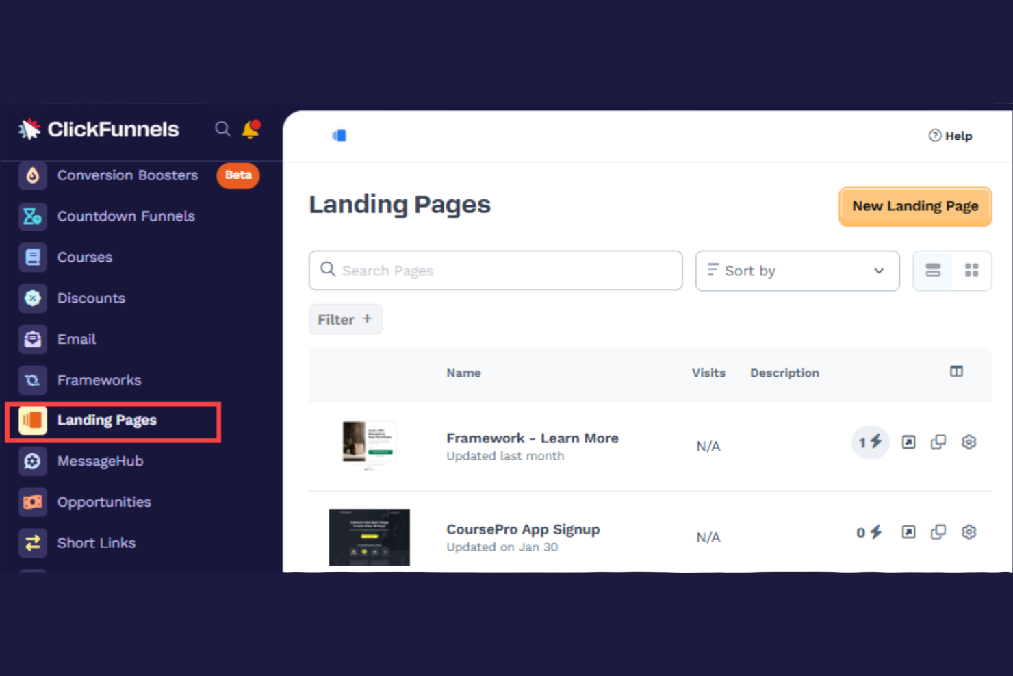 ClickFunnels screenshot - 10 Mejores Herramientas de Optimización de Páginas de Destino Analizadas en 2026
