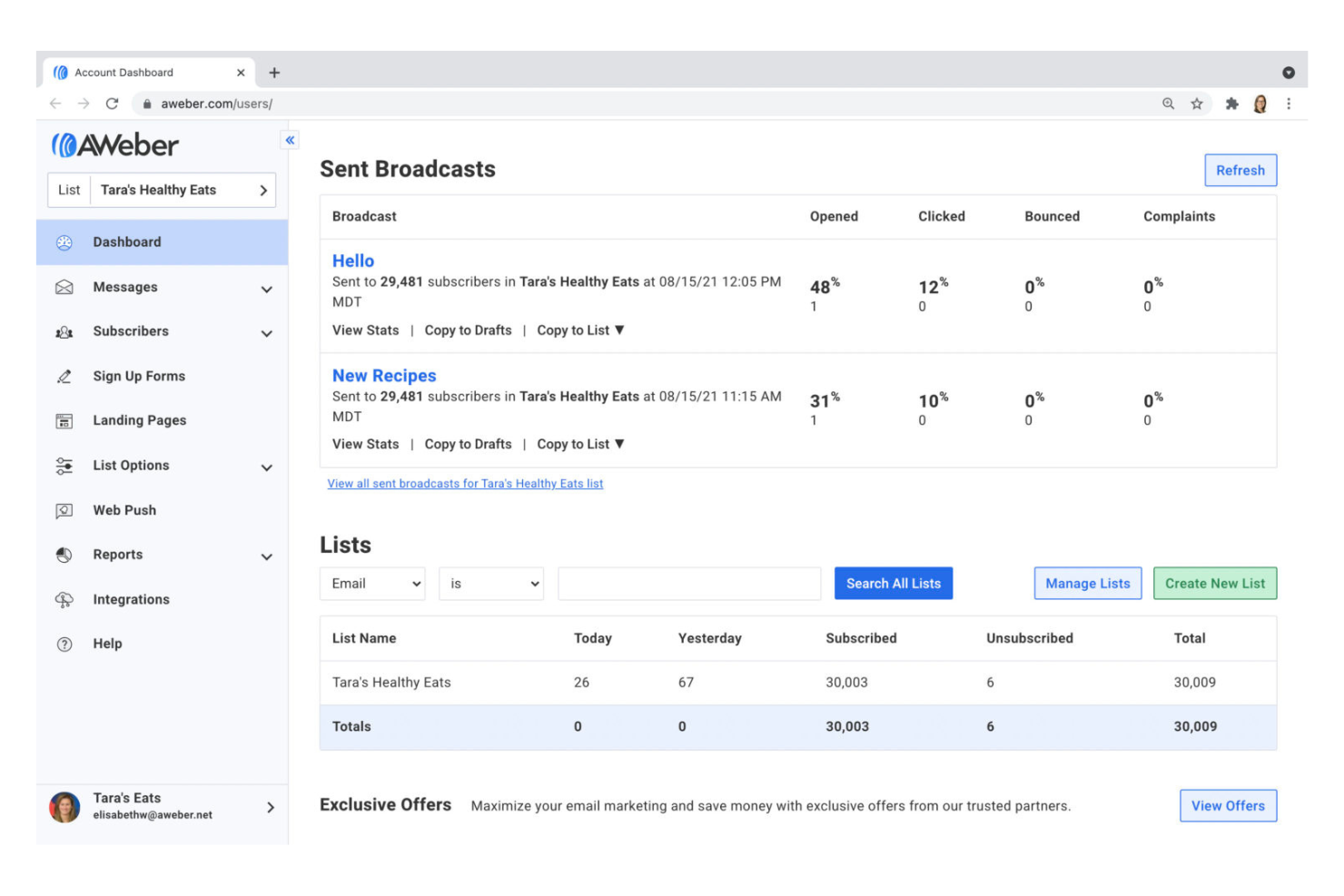 AWeber screenshot - 10 mejores alternativas a Constant Contact analizadas en 2026