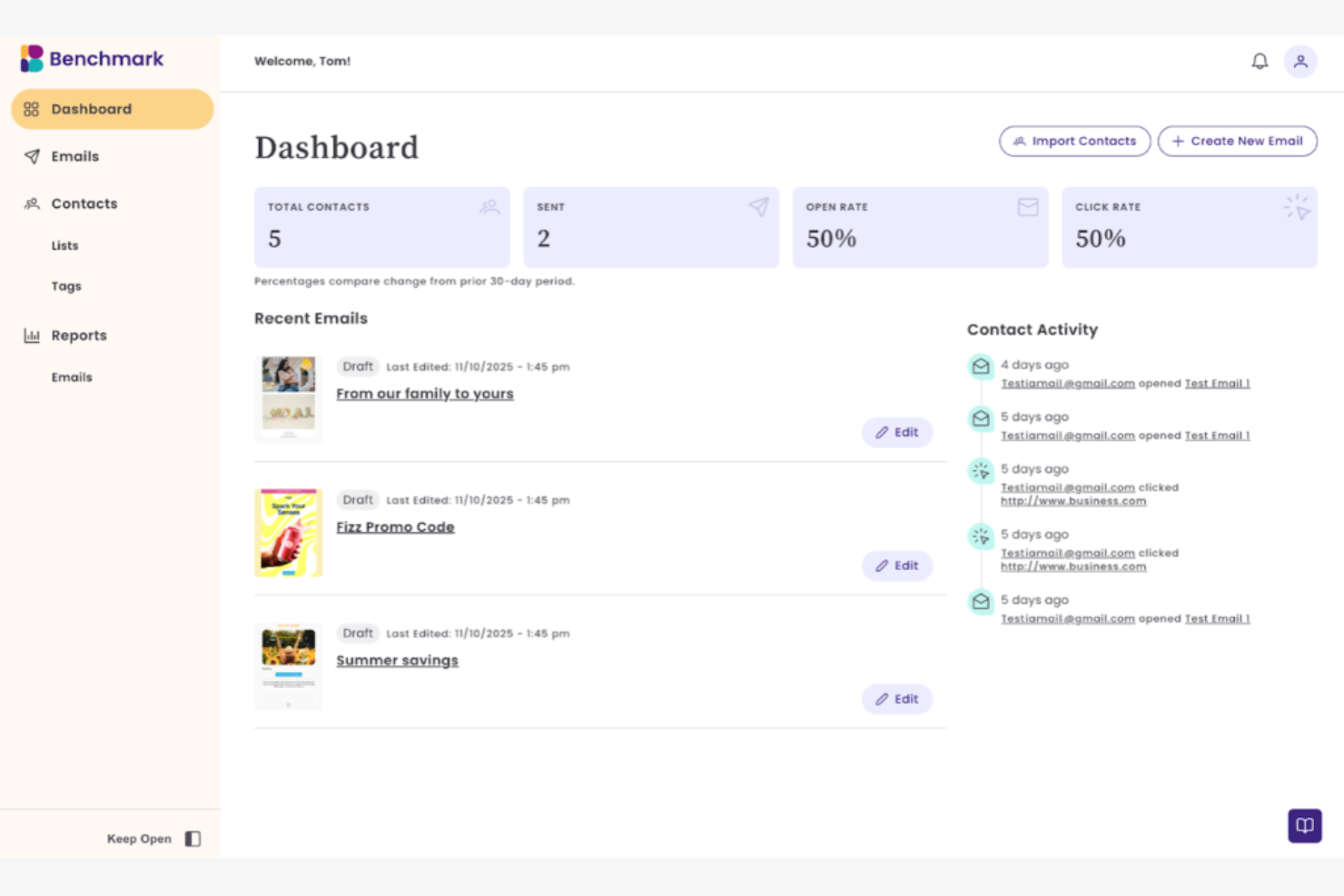 Benchmark Email screenshot - 10 migliori alternative a Constant Contact recensite nel 2026