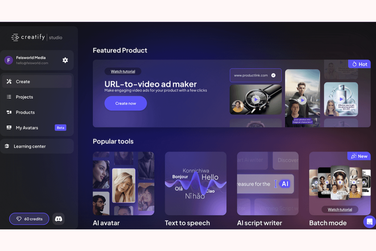 Creatify screenshot - 10 Mejores Herramientas de IA para Anuncios de Facebook Analizadas en 2026