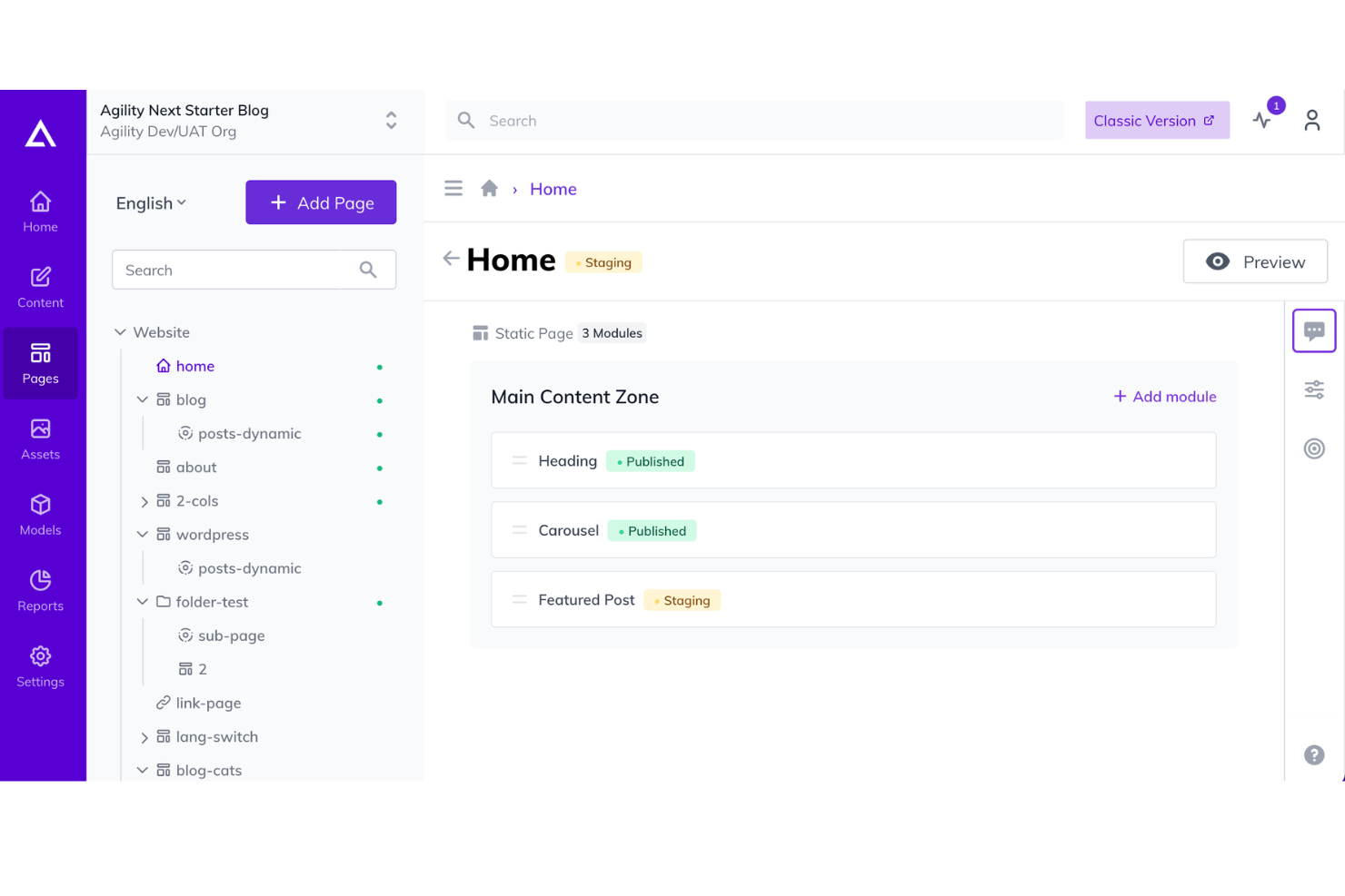 Agility CMS screenshot - 9 Mejores CMS Headless Revisados en 2026