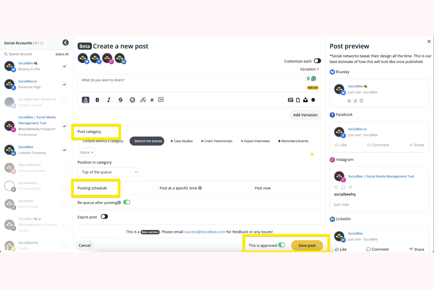 SocialBee screenshot - 10 Mejores Herramientas de IA Gratuitas para la Creación de Contenido en 2026
