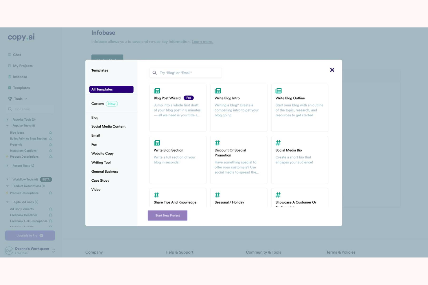 Copy.ai screenshot - 10 Migliori Strumenti AI Gratuiti per la Creazione di Contenuti nel 2026