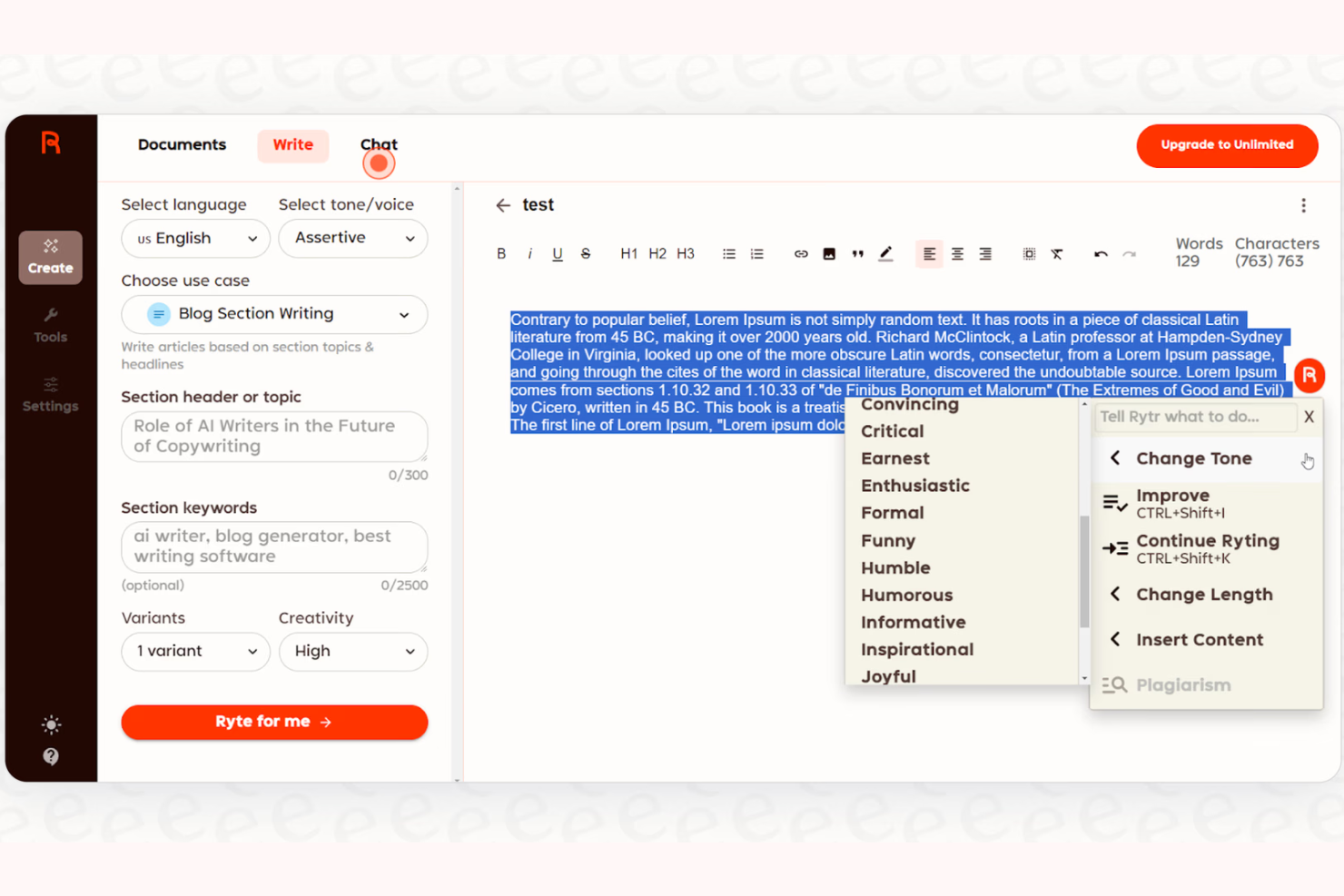 Rytr screenshot - 10 Mejores Herramientas de IA Gratuitas para la Creación de Contenido en 2026