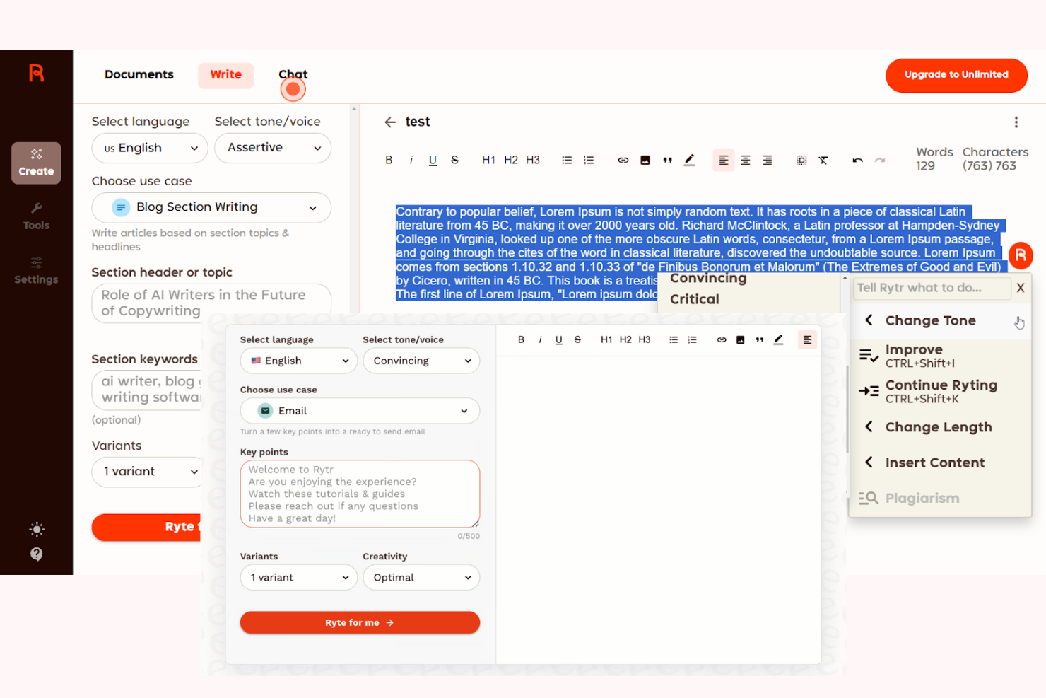 Rytr screenshot - 10 migliori alternative a Jasper AI recensite nel 2026