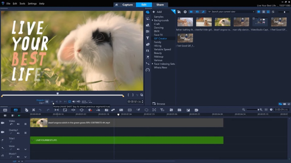 Corel Video Studio screenshot - 10 migliori software di montaggio video recensiti nel 2026