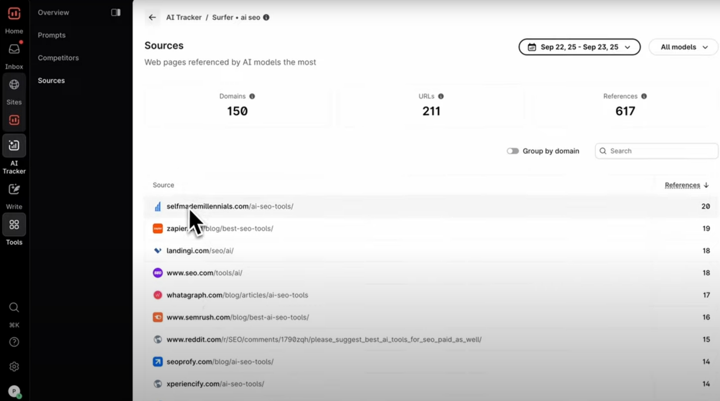 Surfer SEO screenshot - 10 migliori piattaforme di SEO basate sull’IA recensite nel 2026