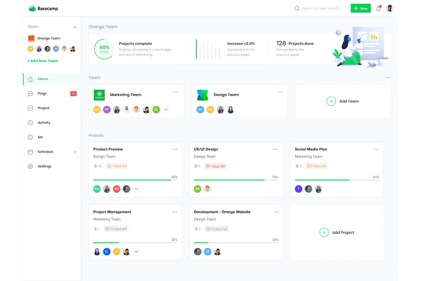 Basecamp screenshot - Las 10 mejores alternativas a Asana analizadas en 2026