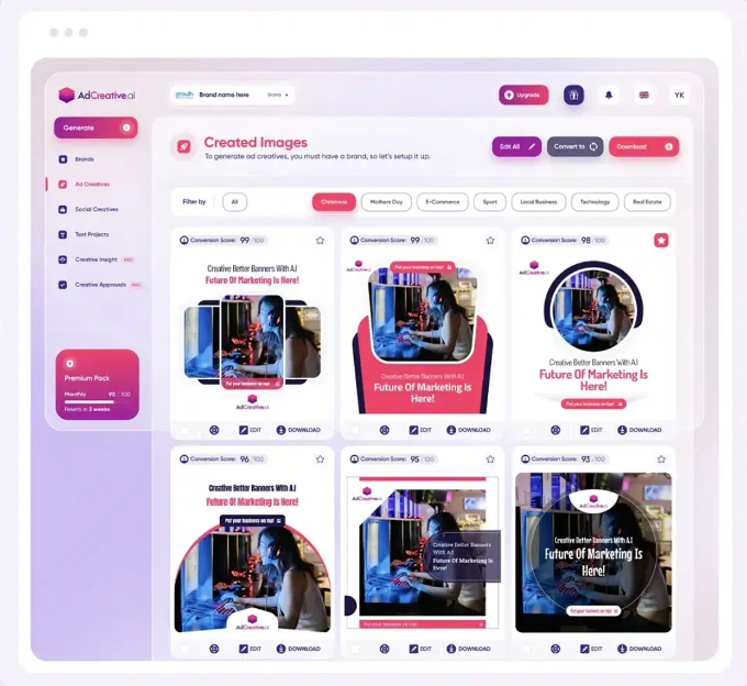 AdCreative.ai screenshot - Le 10 migliori piattaforme gratuite di marketing con IA recensite nel 2026