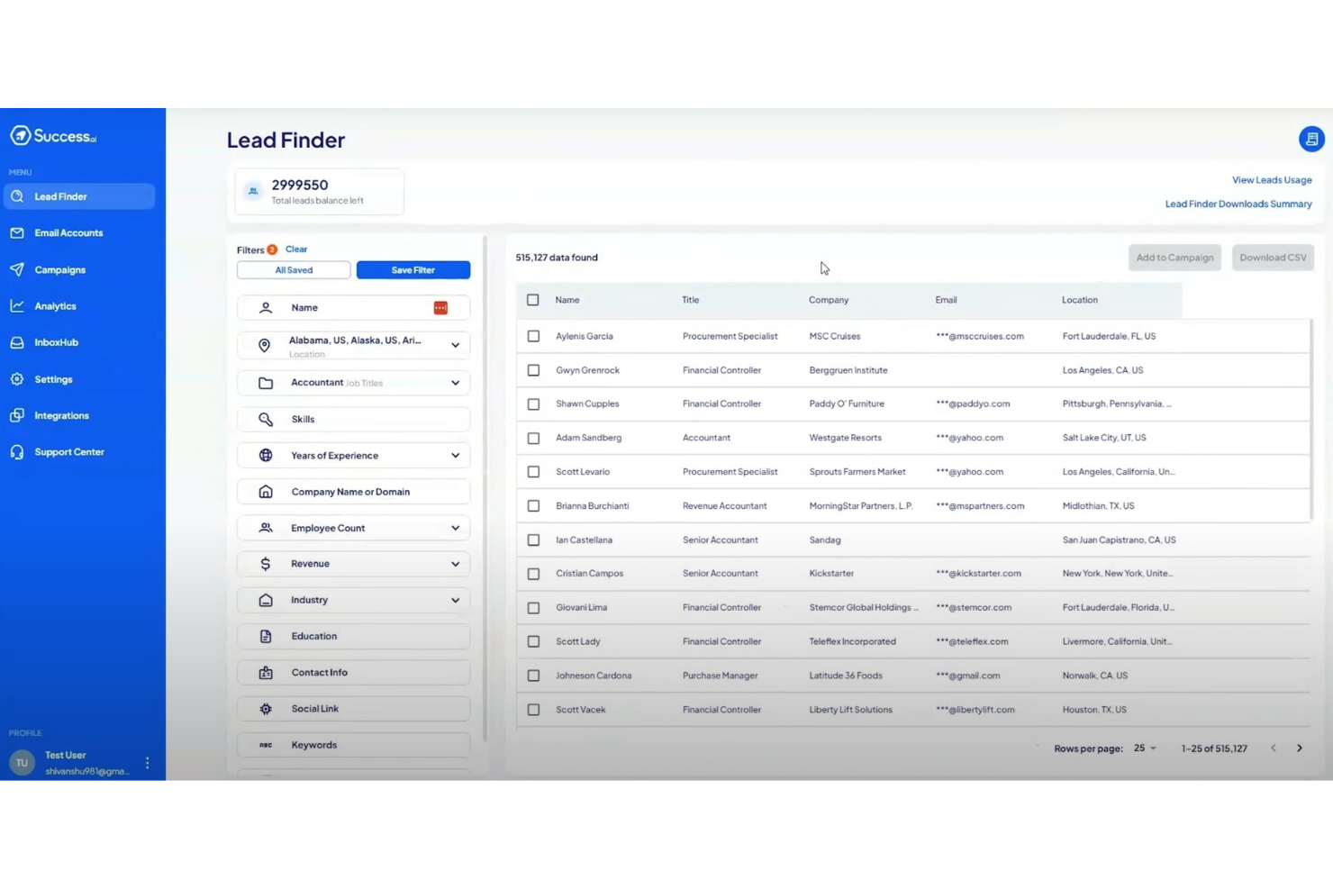 Success.ai screenshot - 10 migliori software di marketing via email per WordPress nel 2026