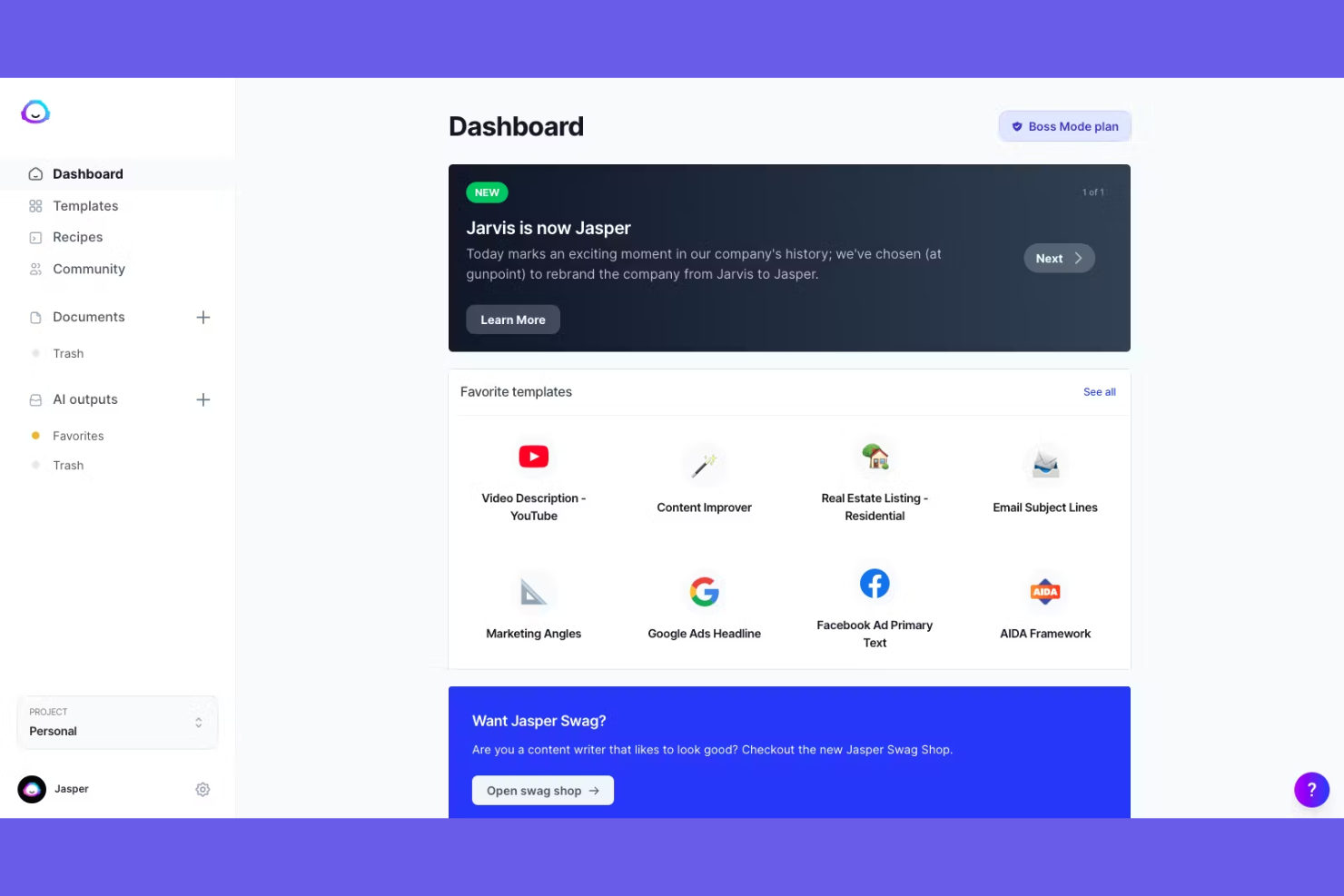 Jasper AI screenshot - 10 Migliori strumenti di marketing dei contenuti IA recensiti nel 2026