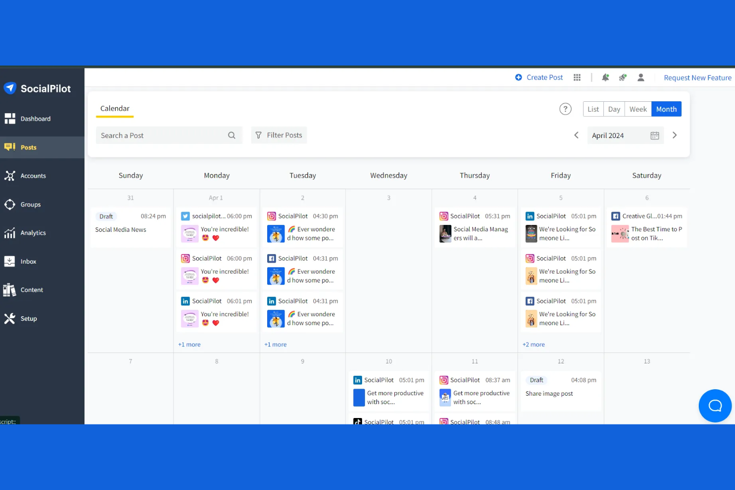 SocialPilot screenshot - 10 Migliori strumenti di marketing dei contenuti IA recensiti nel 2026