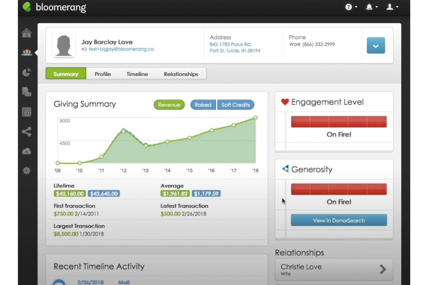 Bloomerang screenshot - 10 Migliori soluzioni di email marketing per organizzazioni non profit nel 2026