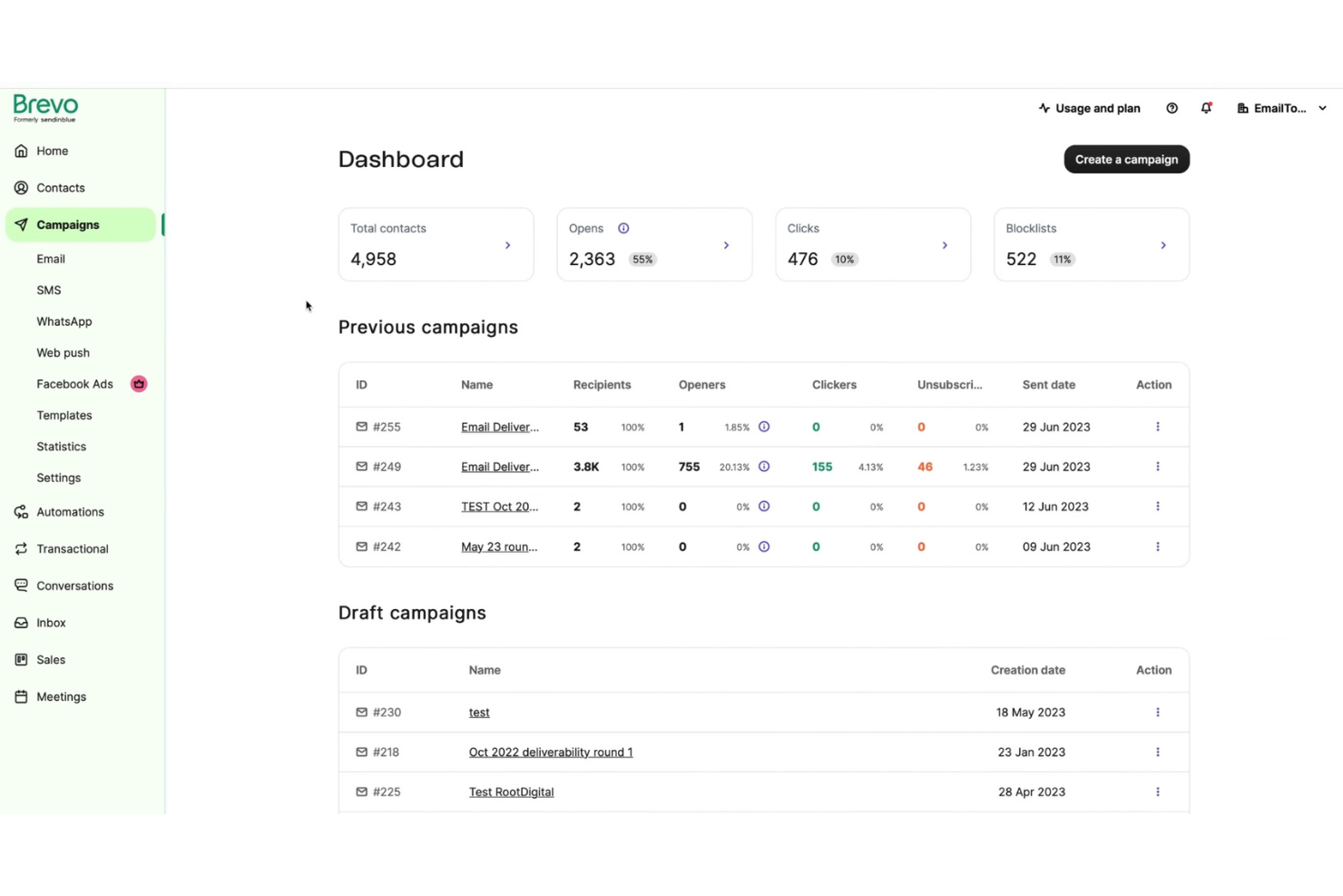 Brevo screenshot - 10 Herramientas Asequibles de Email Marketing para Startups en 2026
