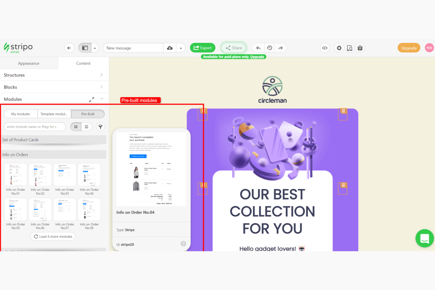 Stripo screenshot - 10 Migliori Piattaforme Email Drag and Drop Recensite nel 2026