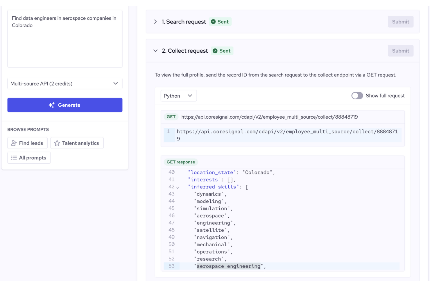 Coresignal screenshot - 10 servicios de generación de clientes potenciales B2B SaaS analizados en 2026