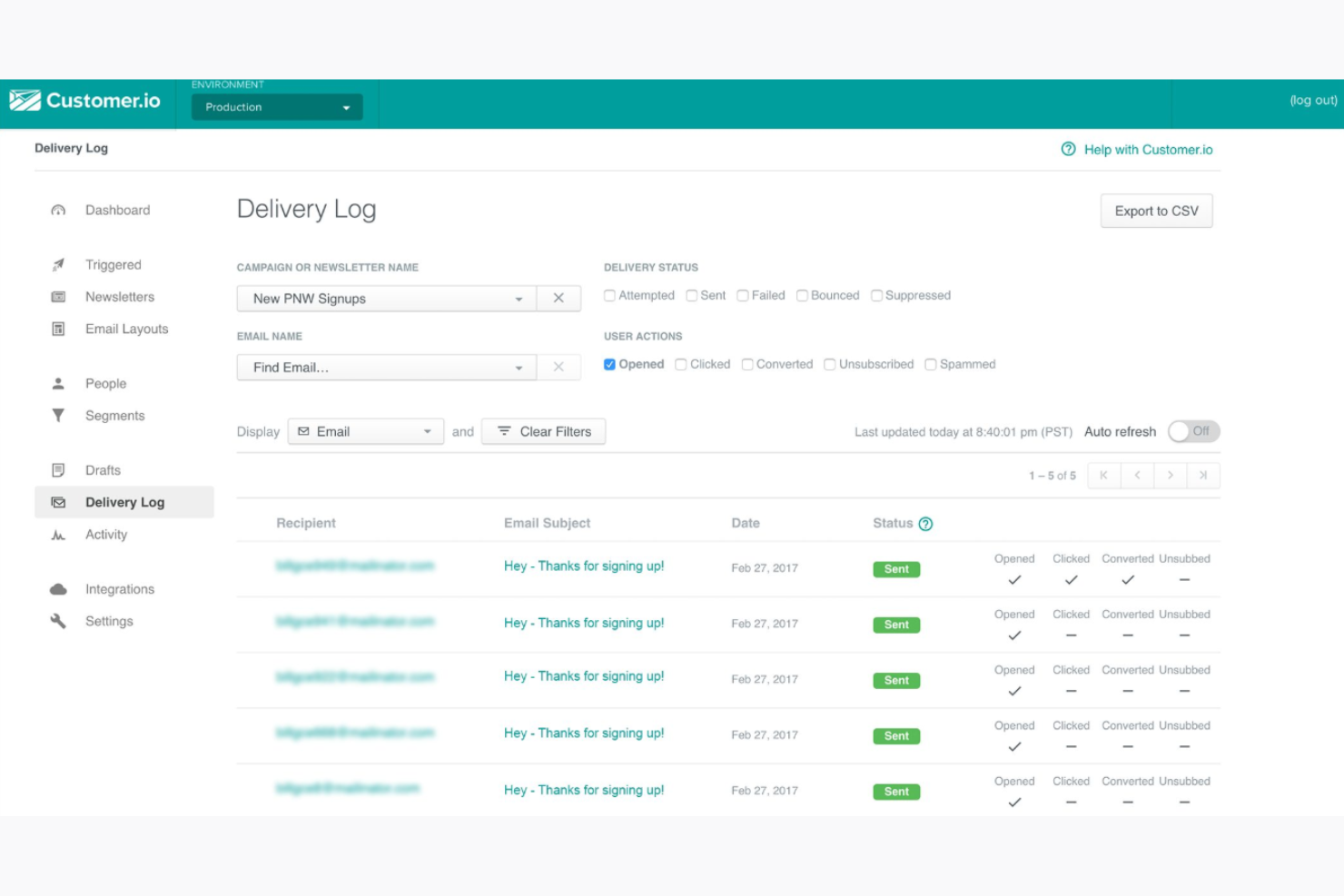 Customer.io screenshot - 1 Mejores Herramientas de Email Marketing con IA Analizadas en 2026