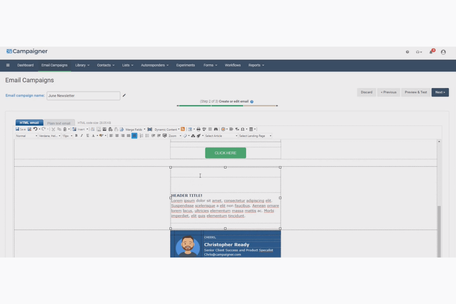 Campaigner screenshot - 10 mejores programas para crear plantillas de correo electrónico analizados en 2026