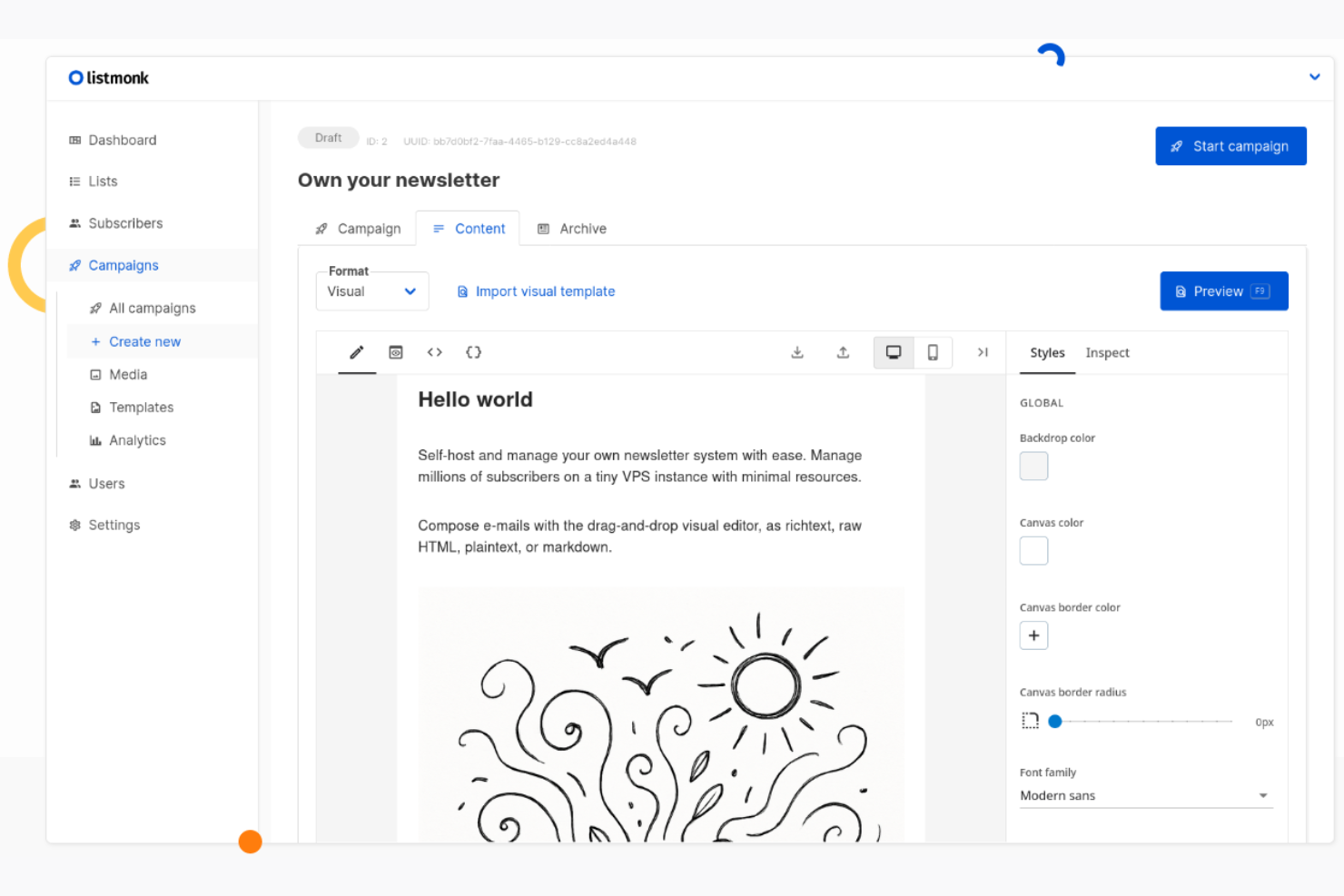 Listmonk screenshot - I 10 migliori software di email marketing open source per il 2026