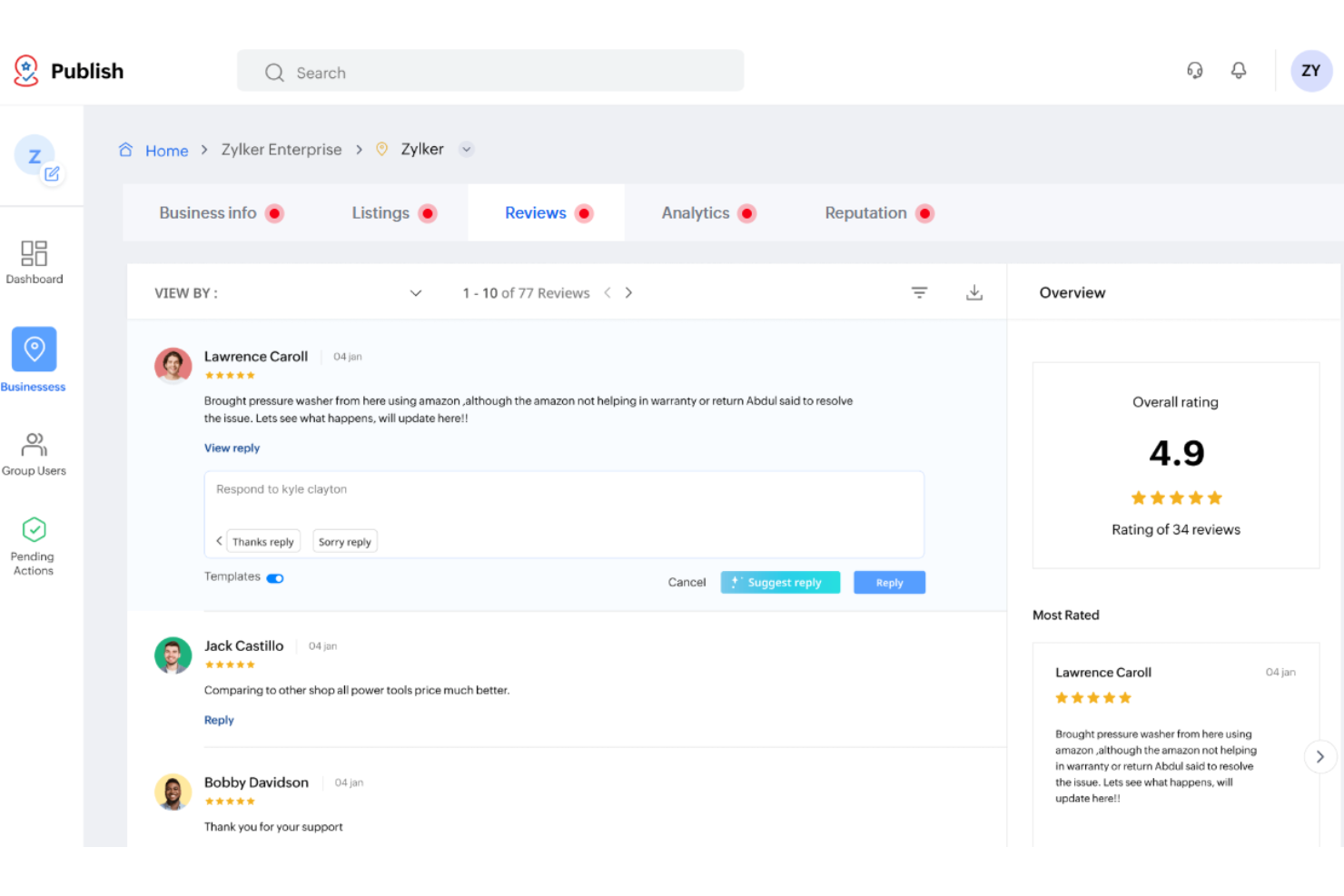 Zoho Publish screenshot - 10 Mejores Herramientas de Gestión de Reputación Para Pequeñas Empresas 2026