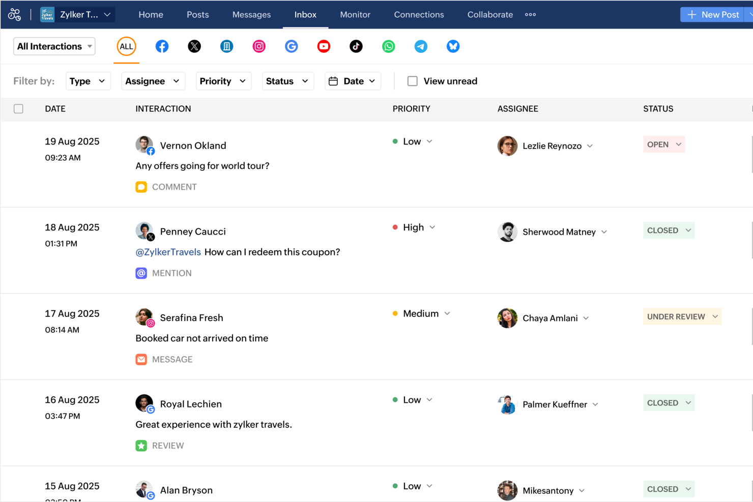 Zoho Social screenshot - 10 mejores programas de monitoreo de medios revisados en 2026