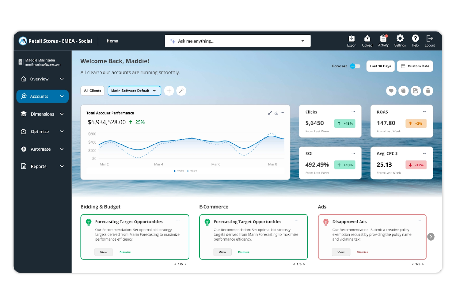 Marin Software screenshot - 10 Mejores Alternativas a Google Ads Analizadas en 2026