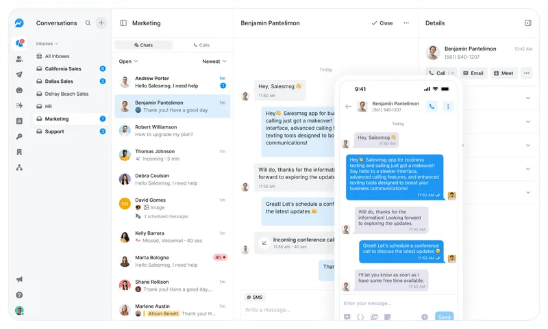Salesmsg screenshot - 10 mejores plataformas de marketing conversacional analizadas en 2026