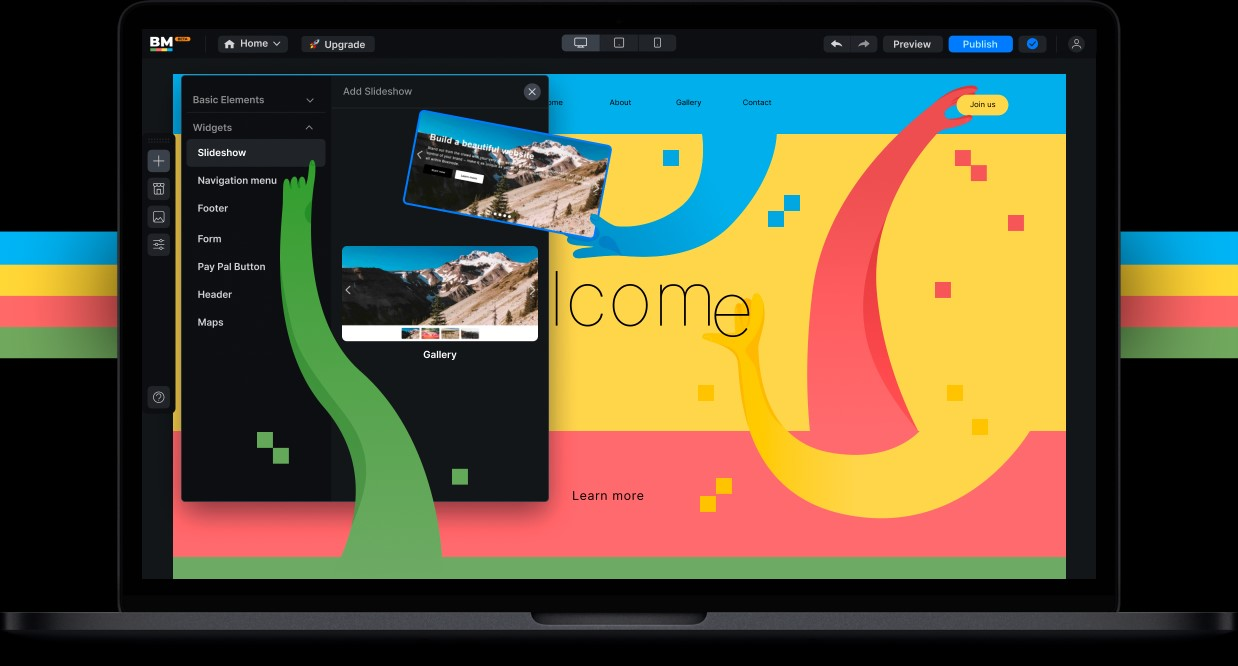 Boxmode screenshot - 10 mejores creadores de sitios web con arrastrar y soltar revisados en 2026