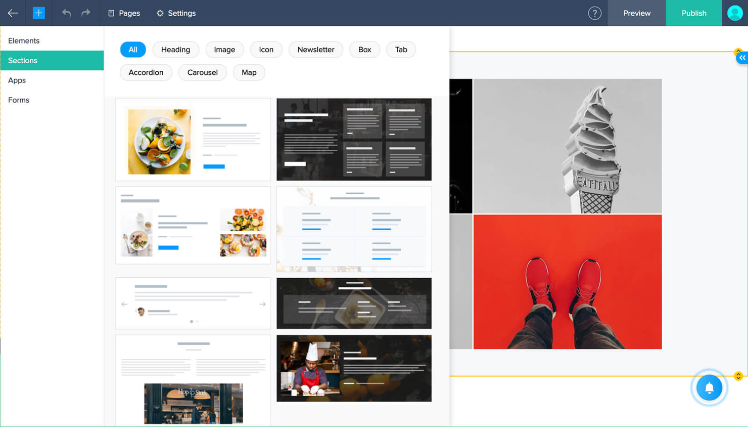 Zoho Sites screenshot - 10 mejores creadores de sitios web con arrastrar y soltar revisados en 2026