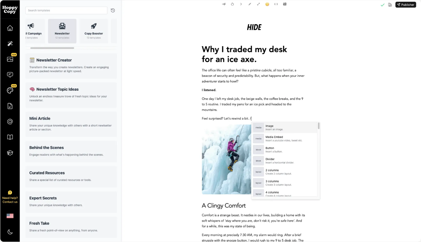 Hoppy Copy screenshot - 10 migliori strumenti AI per la scrittura di annunci Google Ads recensiti nel 2026