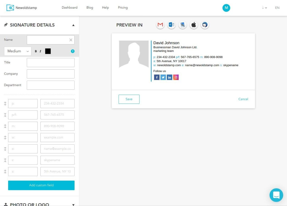 Newoldstamp screenshot - 10 mejores programas de firma de correo electrónico analizados en 2026