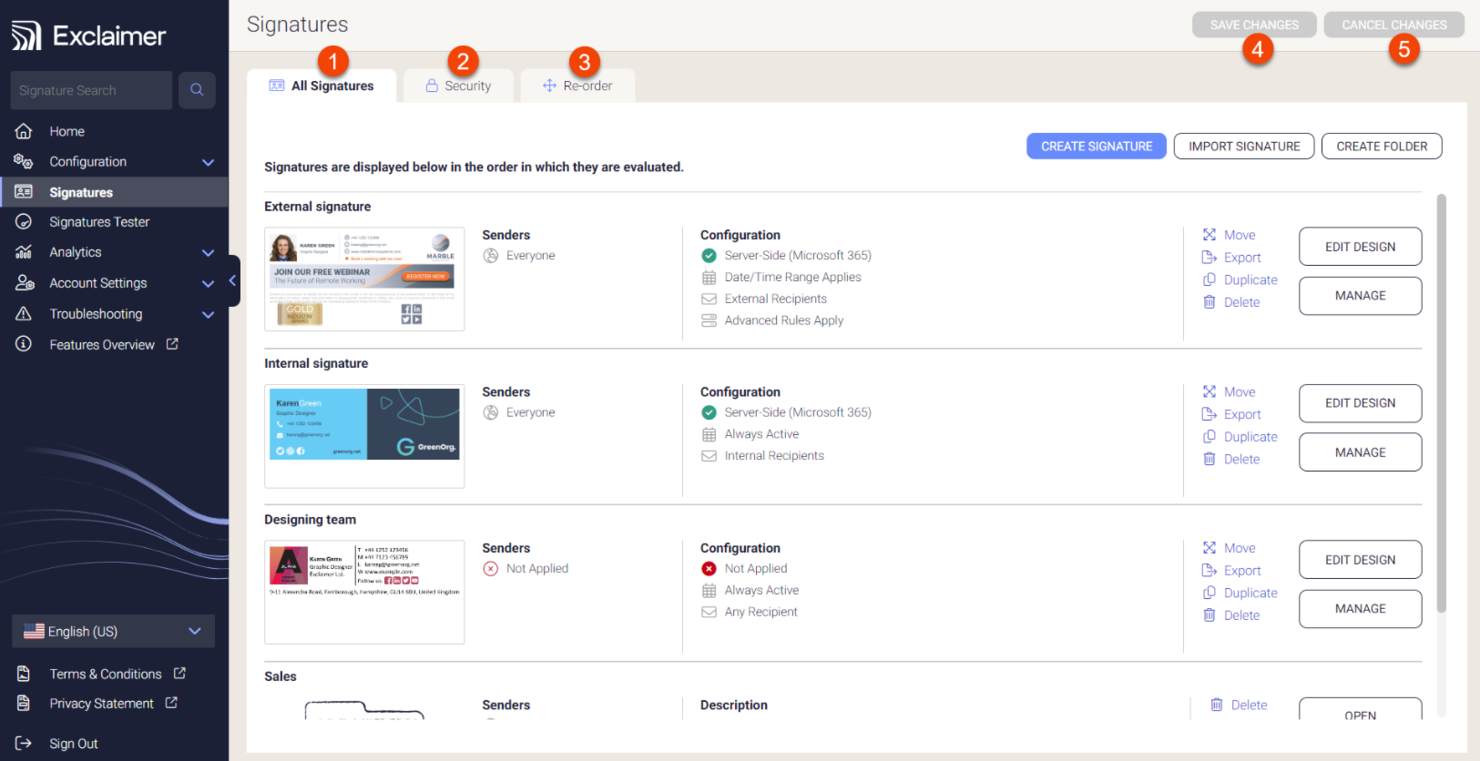 Exclaimer screenshot - 10 mejores programas de firma de correo electrónico analizados en 2026