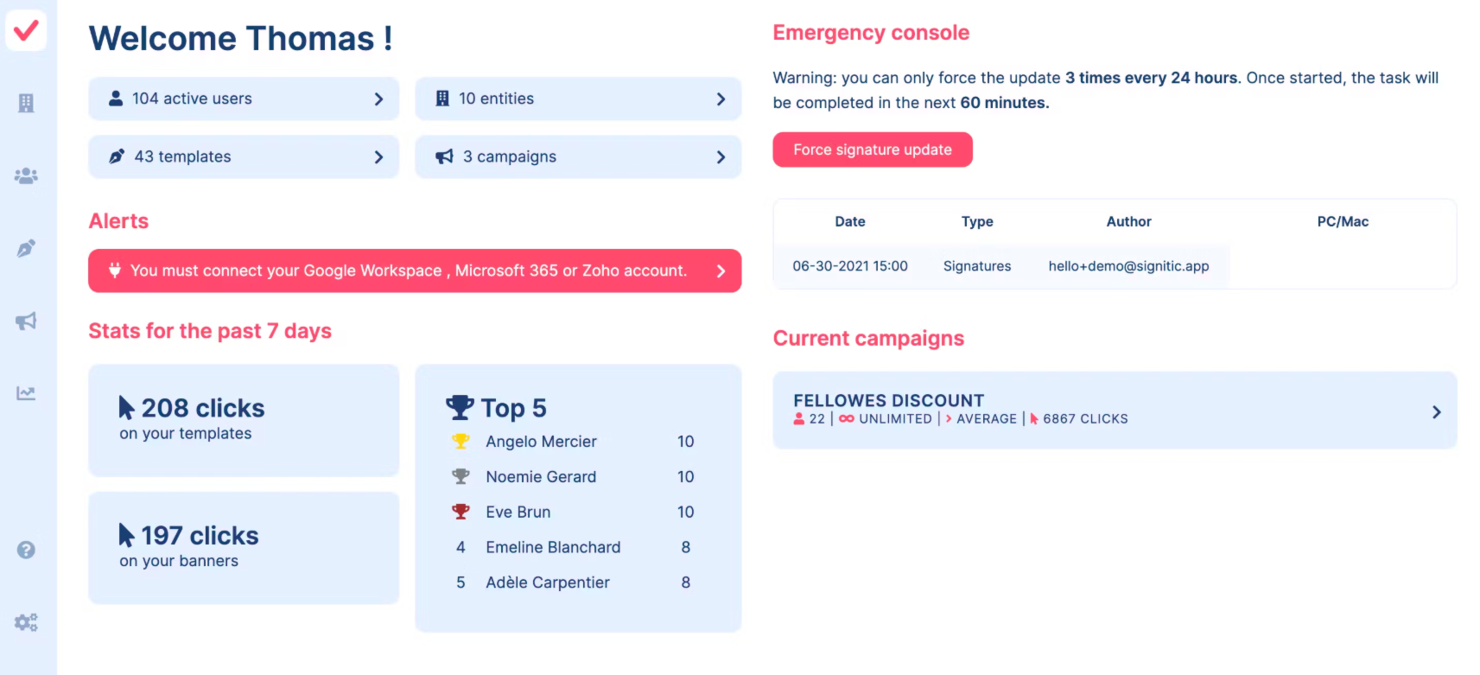 Signitic screenshot - 10 migliori soluzioni software per firme email recensite nel 2026