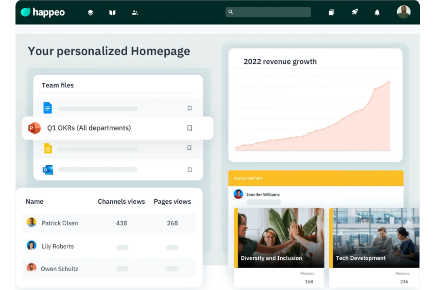 Happeo screenshot - 10 Mejores Software de Operaciones de Marketing Revisados en 2026