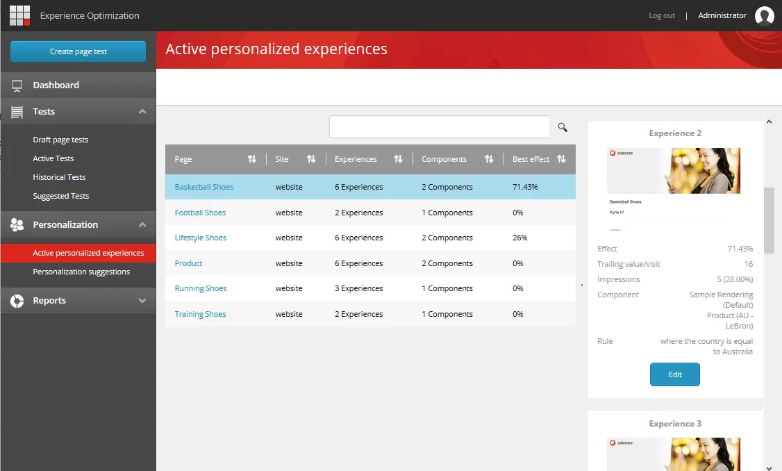Sitecore screenshot - 10 mejores alternativas a Optimizely revisadas en 2026