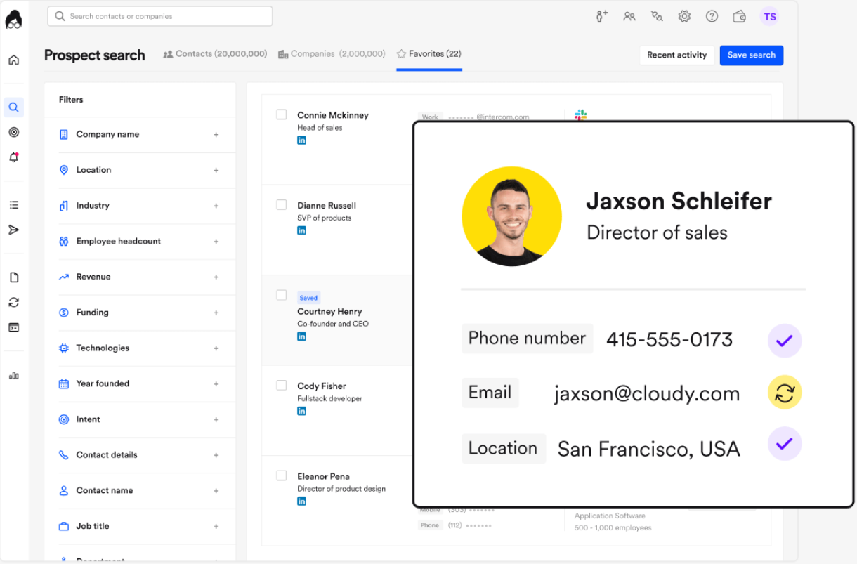 Lusha screenshot - 10 Migliori Fornitori di Dati B2B Recensiti nel 2026