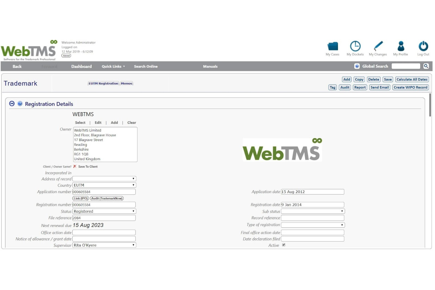 WebTMS screenshot - I 10 migliori software per il monitoraggio dei marchi recensiti nel 2026