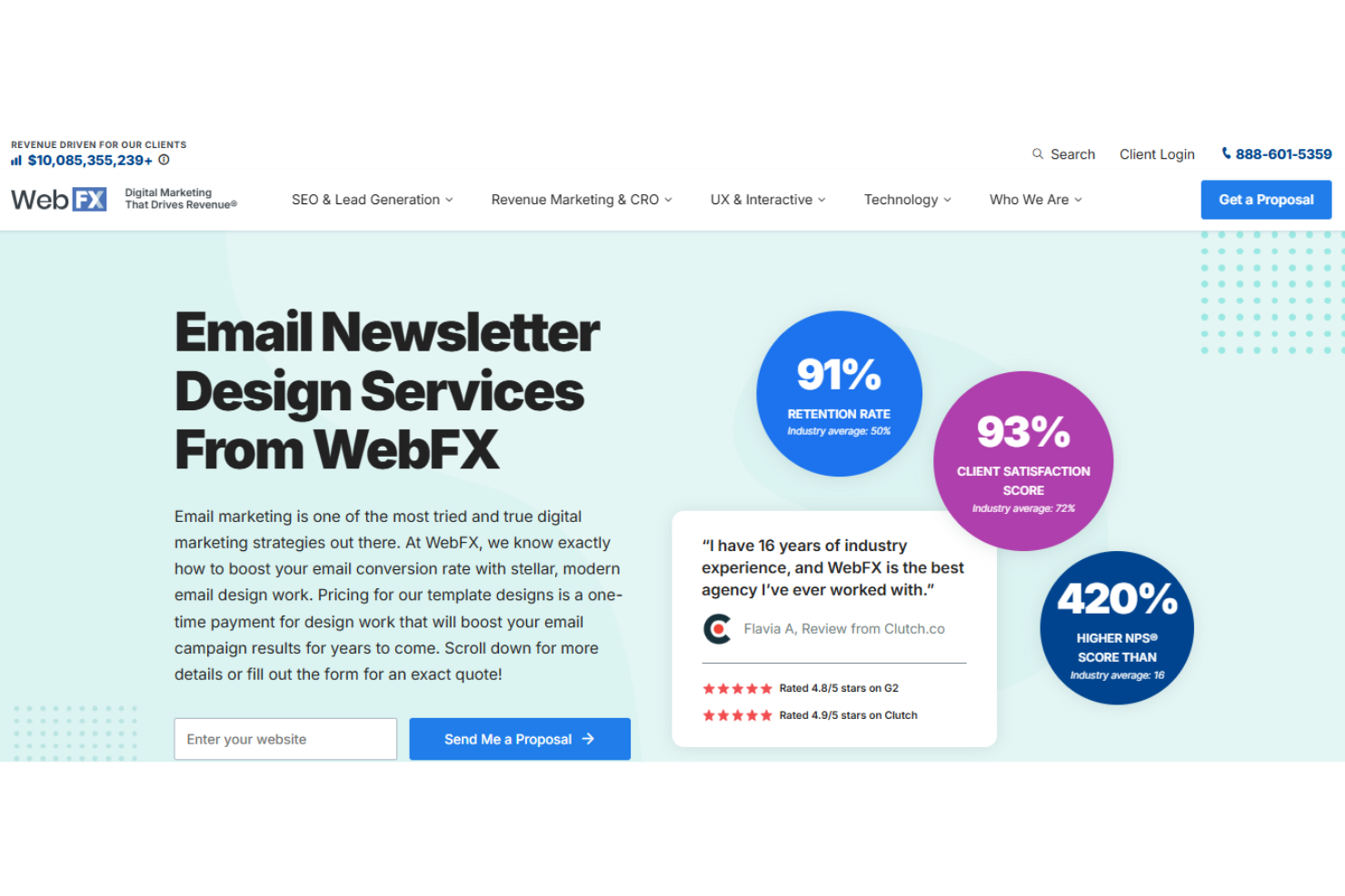 WebFX screenshot - Las 10 mejores empresas de marketing por correo electrónico analizadas en 2026
