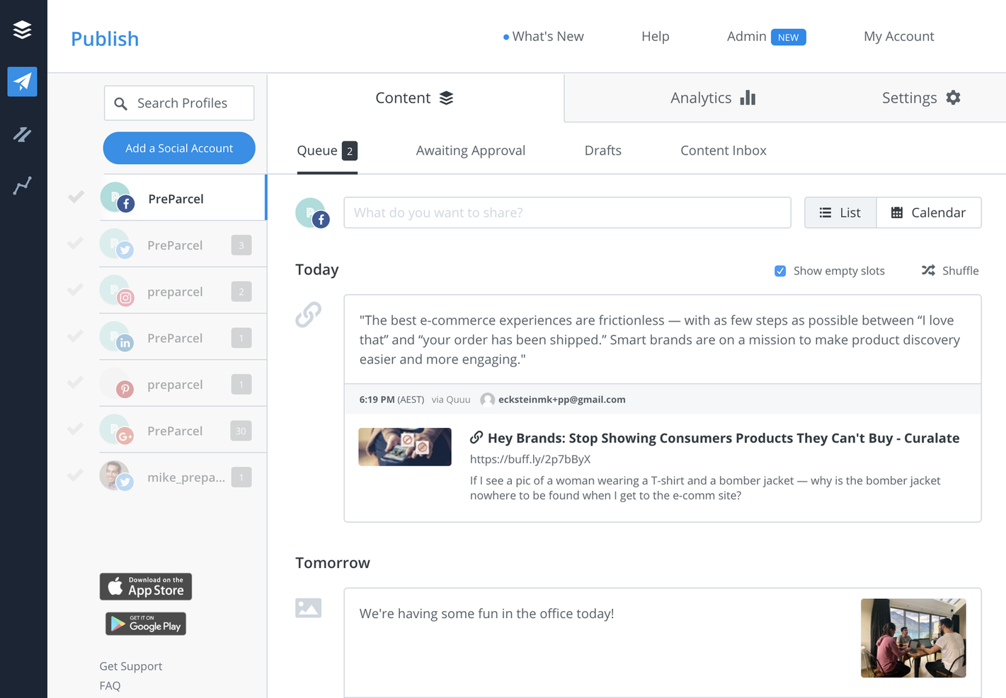 Buffer screenshot - 10 Migliori Software per il Monitoraggio dei Social Media Recensiti nel 2026