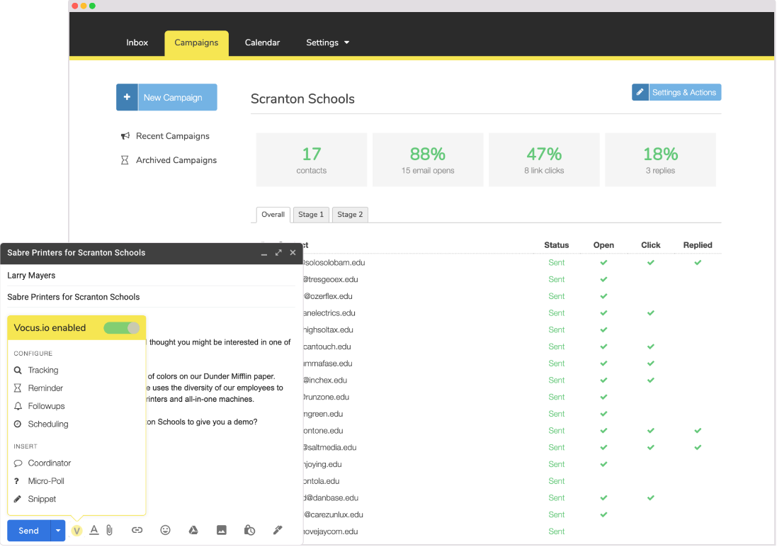 Vocus.io screenshot - 10 migliori soluzioni per il monitoraggio delle email recensite nel 2026