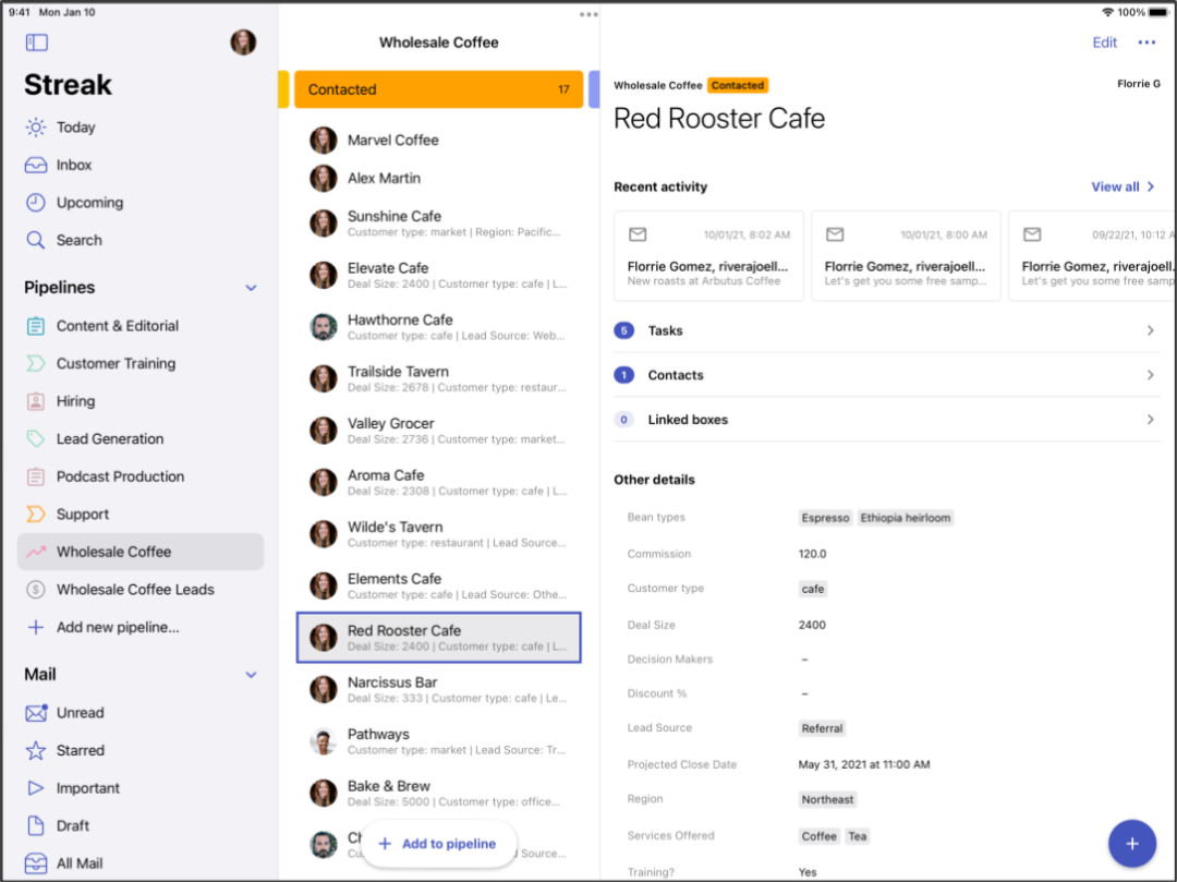 Streak screenshot - 10 migliori soluzioni per il monitoraggio delle email recensite nel 2026