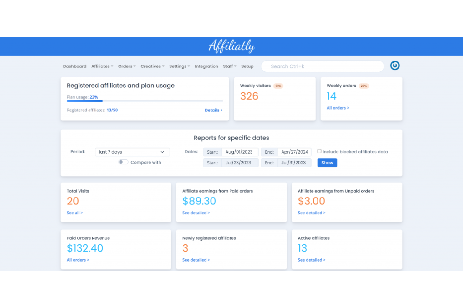 Affiliatly screenshot - 10 Mejores Software de Marketing de Referencias Analizados en 2026