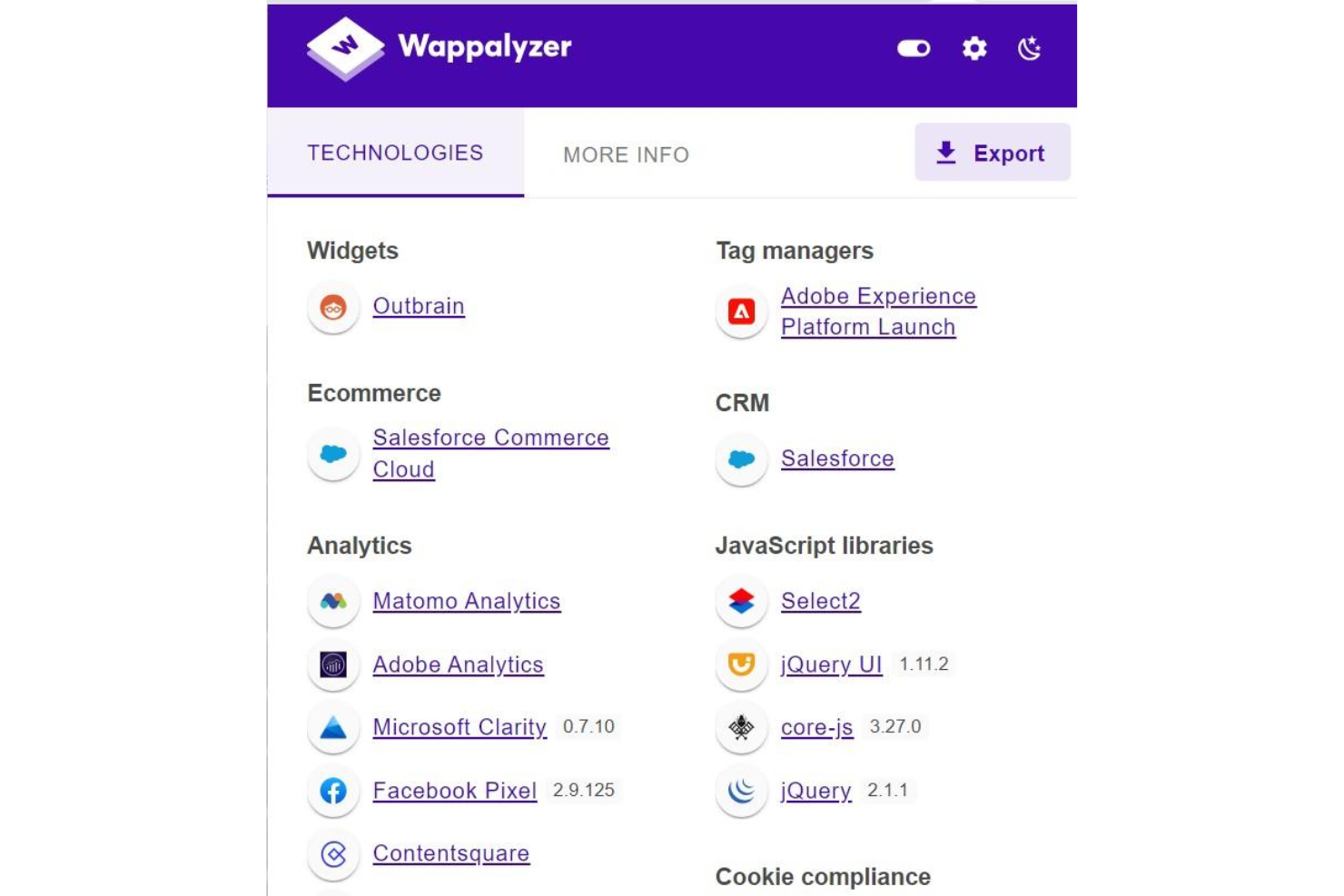 Wappalyzer screenshot - 10 Migliori Strumenti per l’Analisi della Concorrenza Recensiti Nel 2026