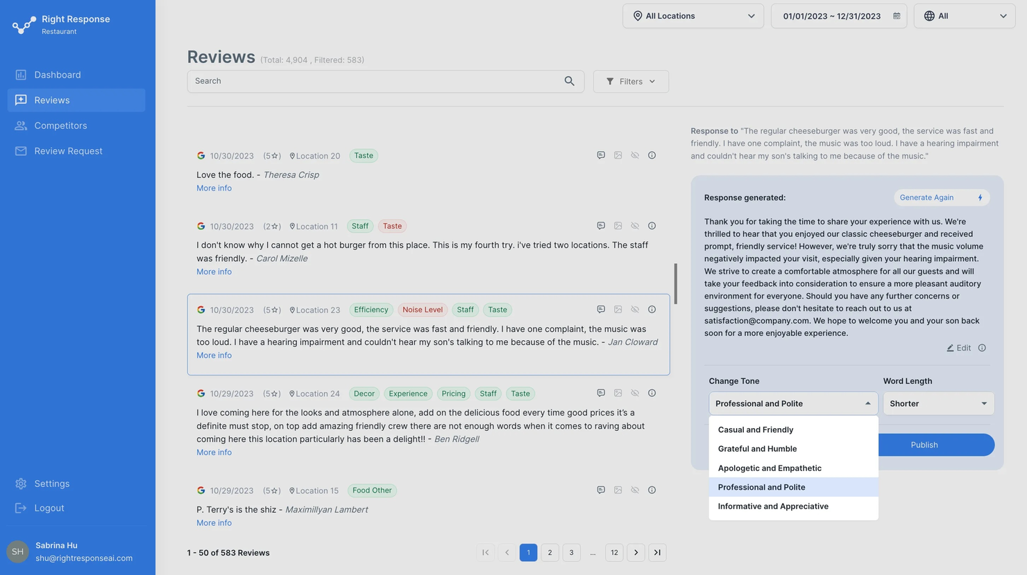 RightResponse AI screenshot - 2 mejores programas de gestión de reseñas revisados en 2026