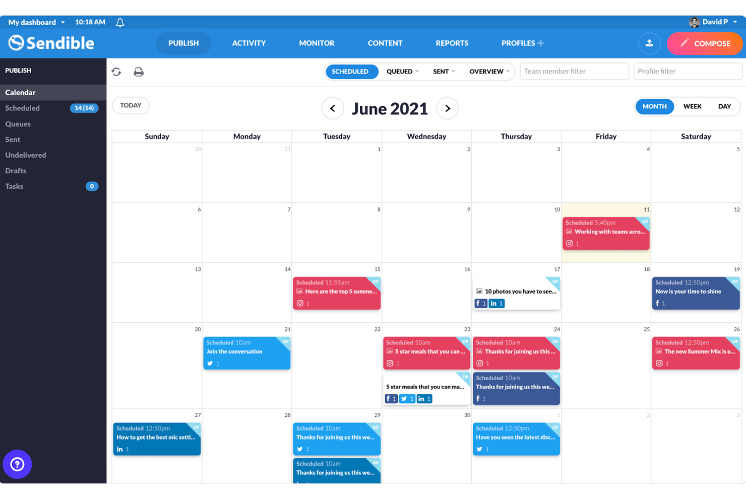Sendible screenshot - 10 mejores alternativas a Hootsuite analizadas en 2026