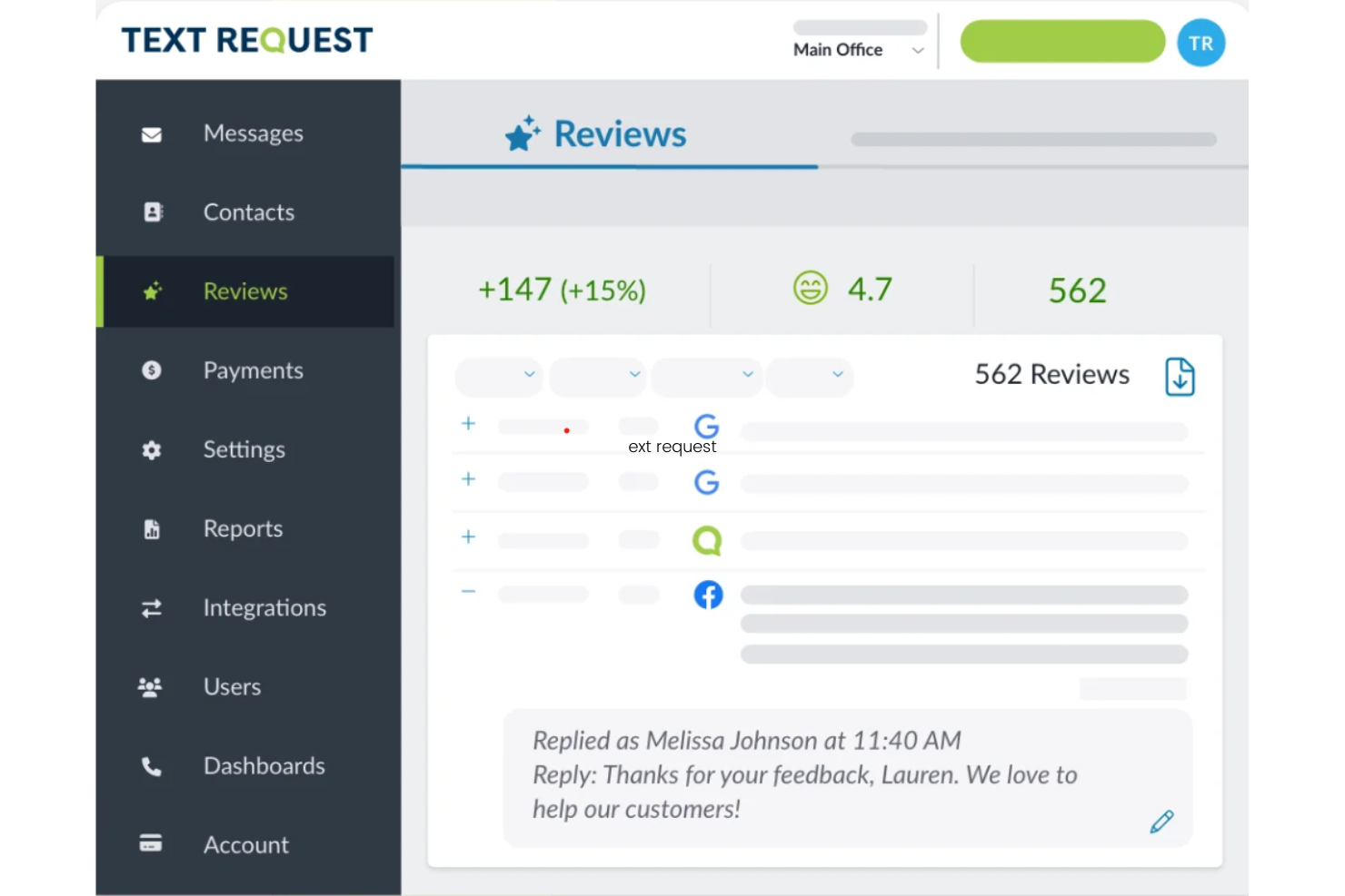Text Request screenshot - 10 migliori soluzioni per la gestione delle recensioni recensite nel 2026