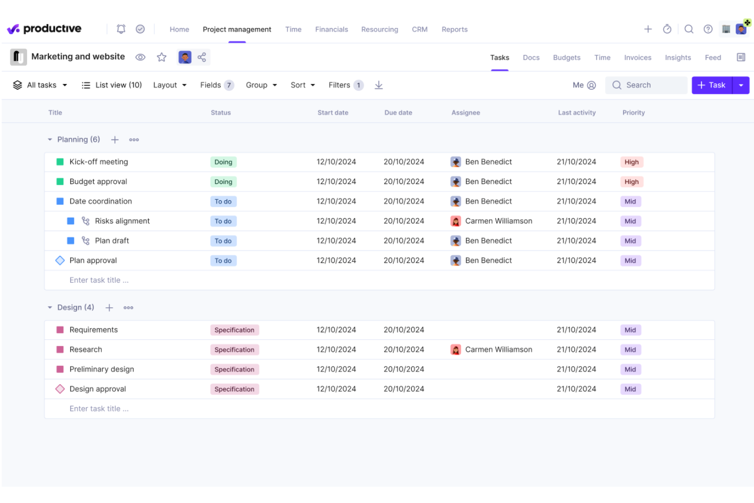 Productive screenshot - Los 10 mejores programas de gestión de proyectos de marketing para 2026